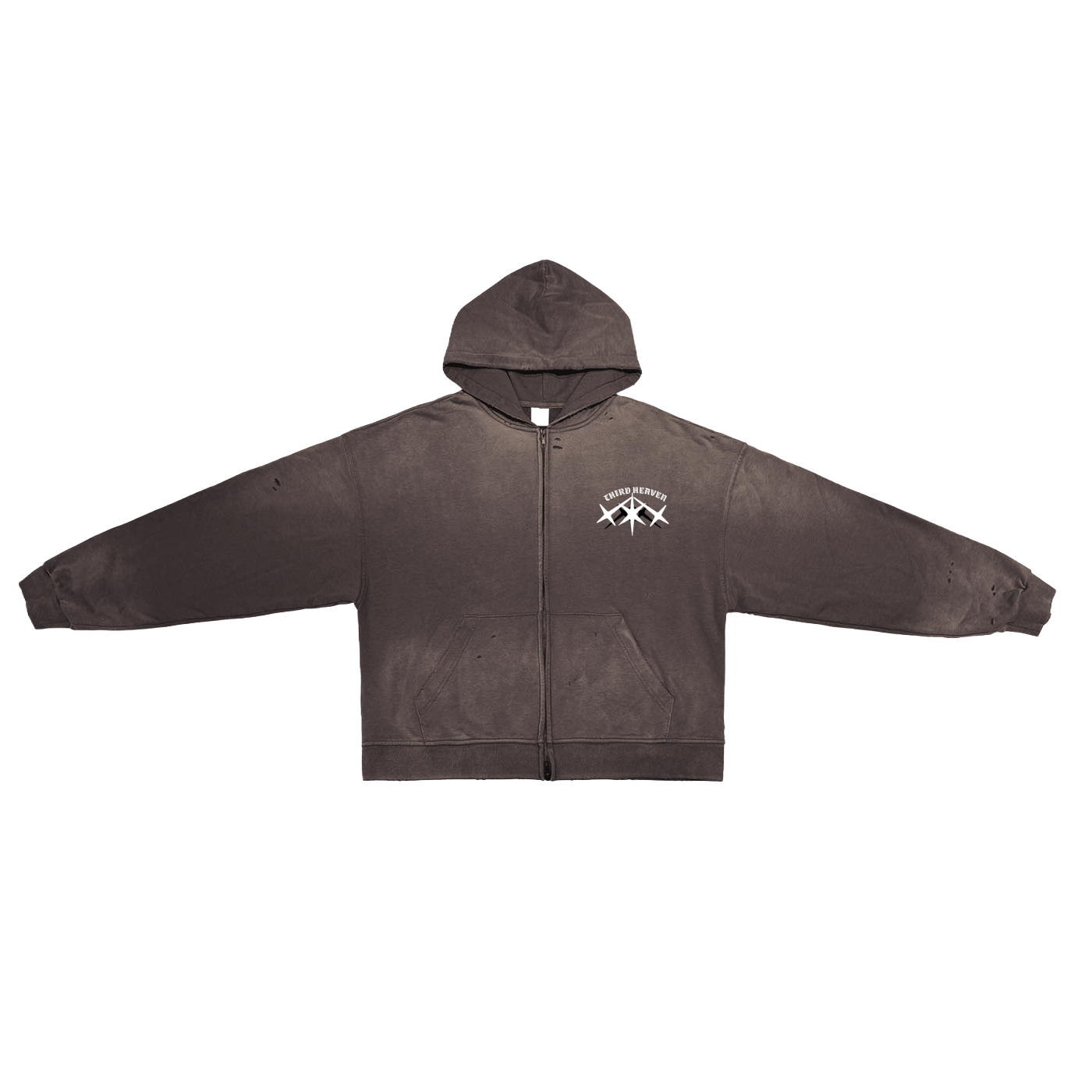 Distressed Double Zip Hoodie
