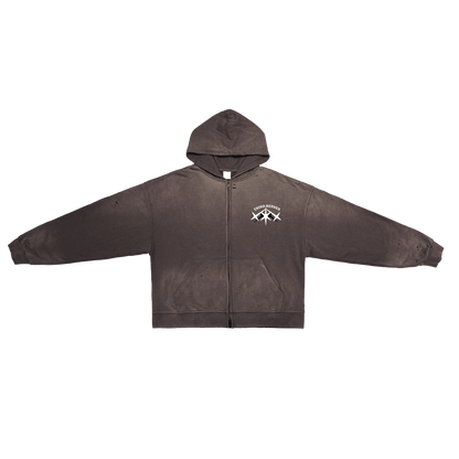 Distressed Double Zip Hoodie
