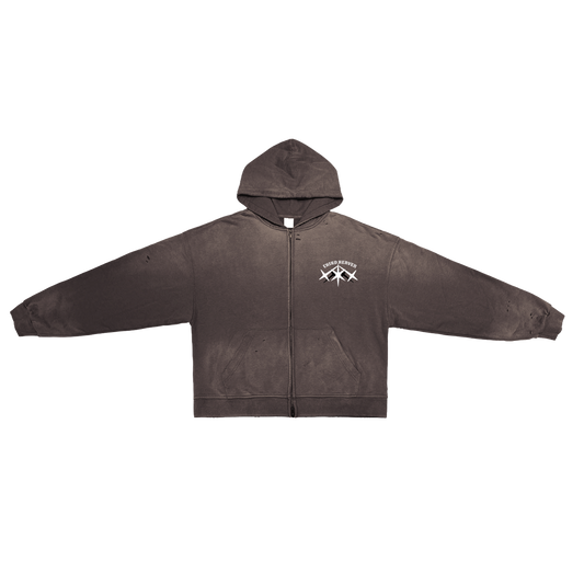 Distressed Double Zip Hoodie
