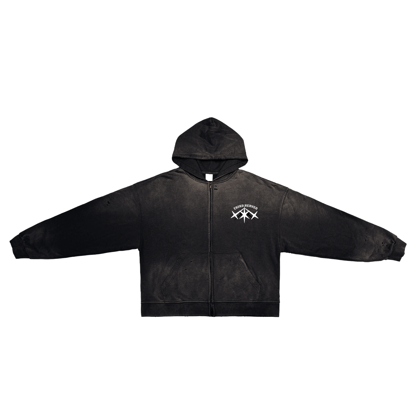 Distressed Double Zip Hoodie